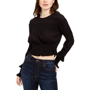 Leyden Women's Smocked Long-Sleeve Top Black Size Small